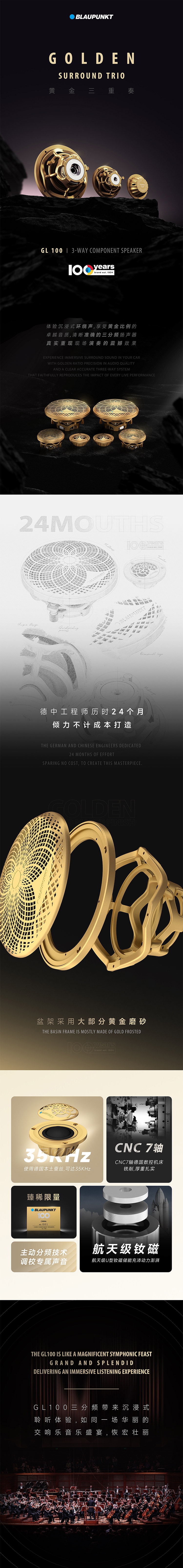 德國藍寶（BLAUPUNKT）100 周年紀念款三分頻套裝GL100 